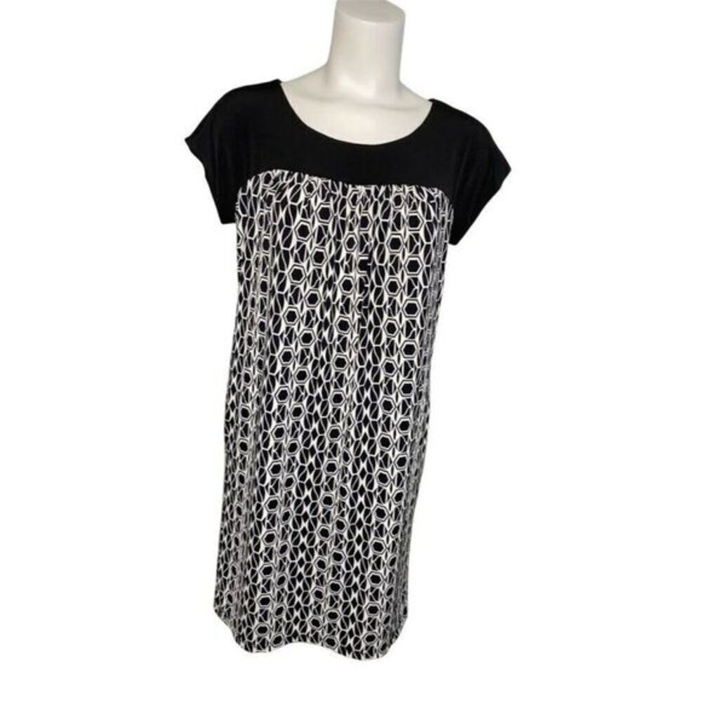 New York & Company Black White Shift Stretch Pockets Dress Small NEW‎